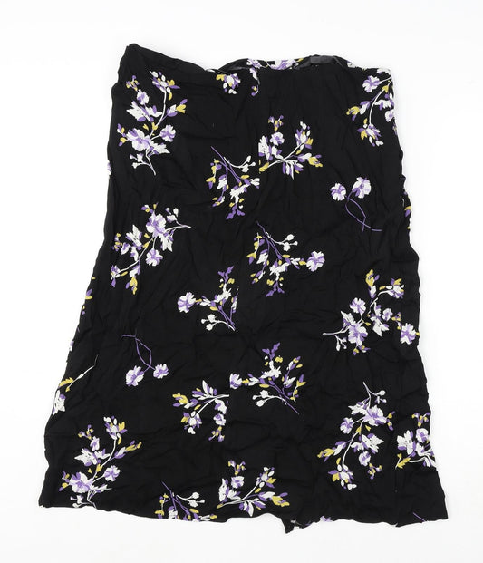 Autograph Womens Black Floral Viscose A-Line Skirt Size 20 Zip - Tie Detail