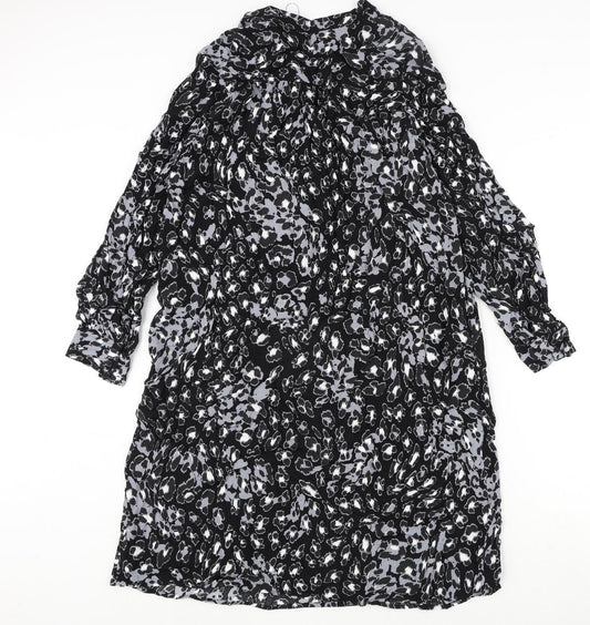 Autograph Womens Black Geometric Viscose A-Line Size 12 V-Neck Pullover