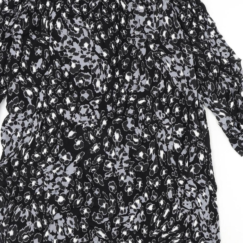 Autograph Womens Black Geometric Viscose A-Line Size 12 V-Neck Pullover