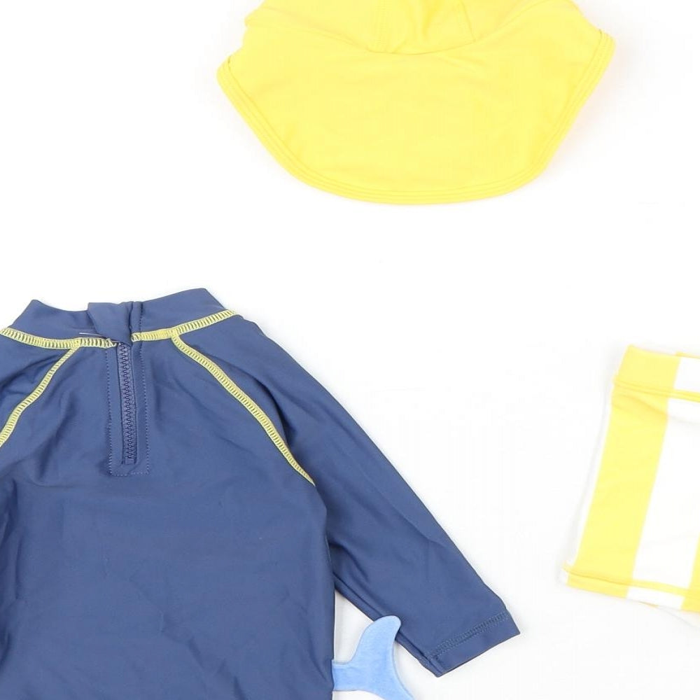 Marks and Spencer Boys Multicoloured Striped Polyamide Shorts Set Outfit/Set Size 0-3 Months Zip - Swim Set, Hat Included, Shark