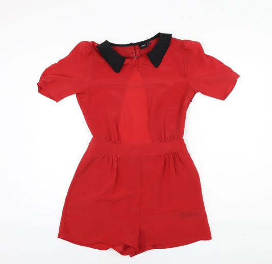 ASOS Womens Red Polyester Playsuit One-Piece Size 10 L3 in Button - Open Back
