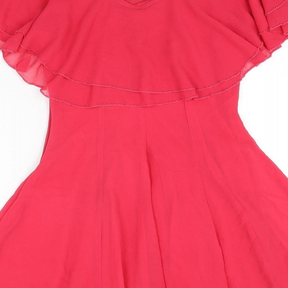 18 and East Womens Pink Polyester A-Line Size 10 Boat Neck Zip - Beading Detail Frill