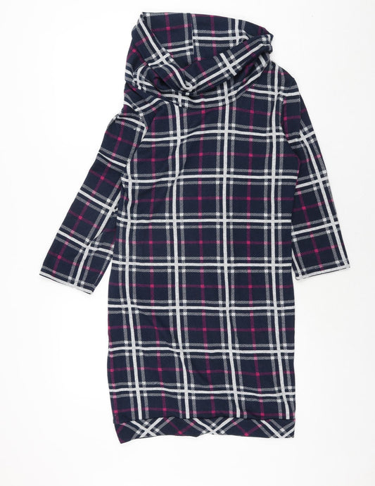 Apricot Womens Blue Check Polyester Jumper Dress Size 12 Roll Neck Pullover