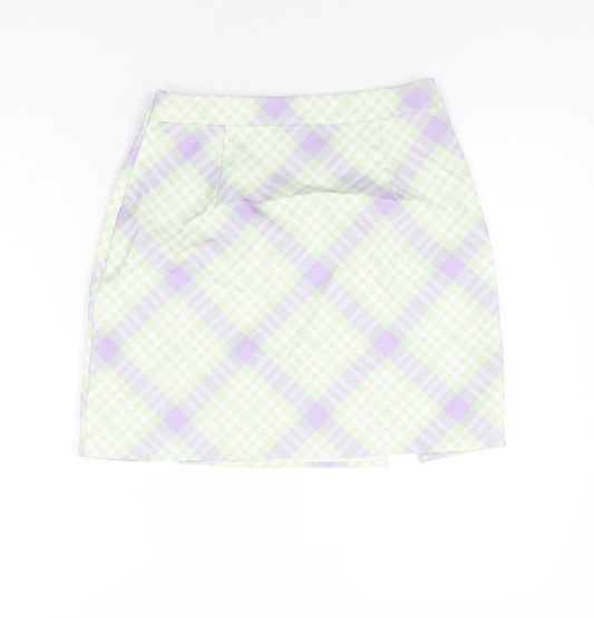 Missguided Womens Green Check Polyester Mini Skirt Size 10 Zip