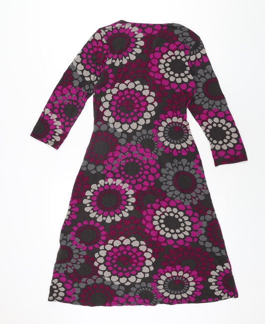 Phase Eight Womens Multicoloured Geometric Viscose A-Line Size 12 V-Neck Pullover - Frill Detail