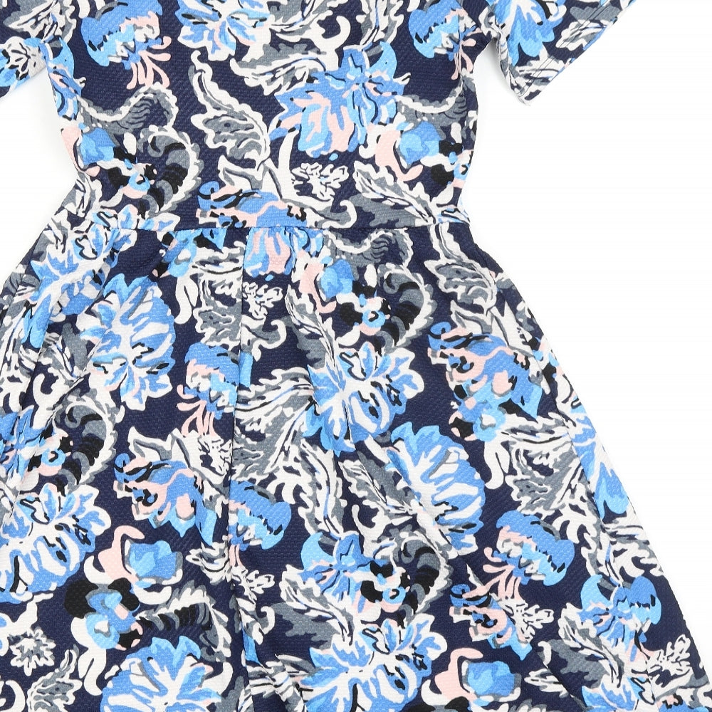 Dorothy Perkins Womens Blue Floral Polyester A-Line Size 10 Boat Neck Pullover