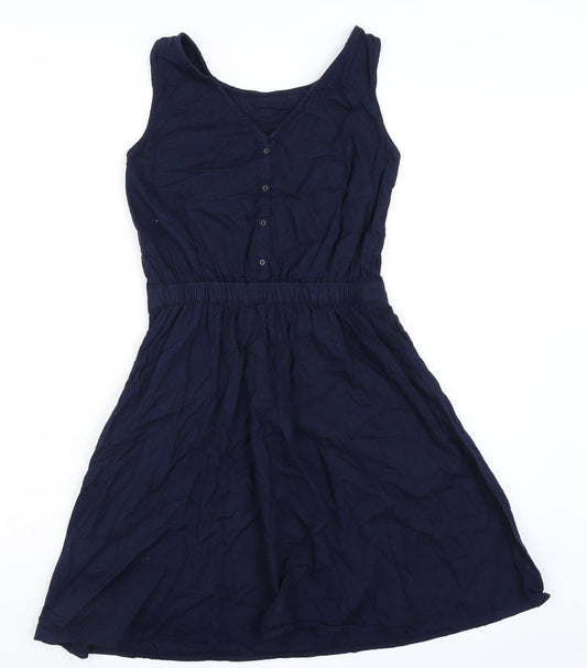 Esprit Womens Blue 100% Cotton A-Line Size 8 Boat Neck Button - Elasticated Waist