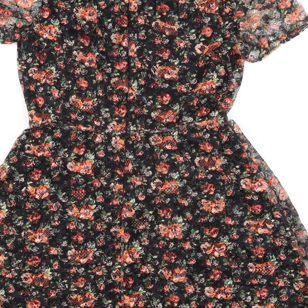 Oasis Womens Multicoloured Floral Polyester A-Line Size M Round Neck Zip - Lace Overlay