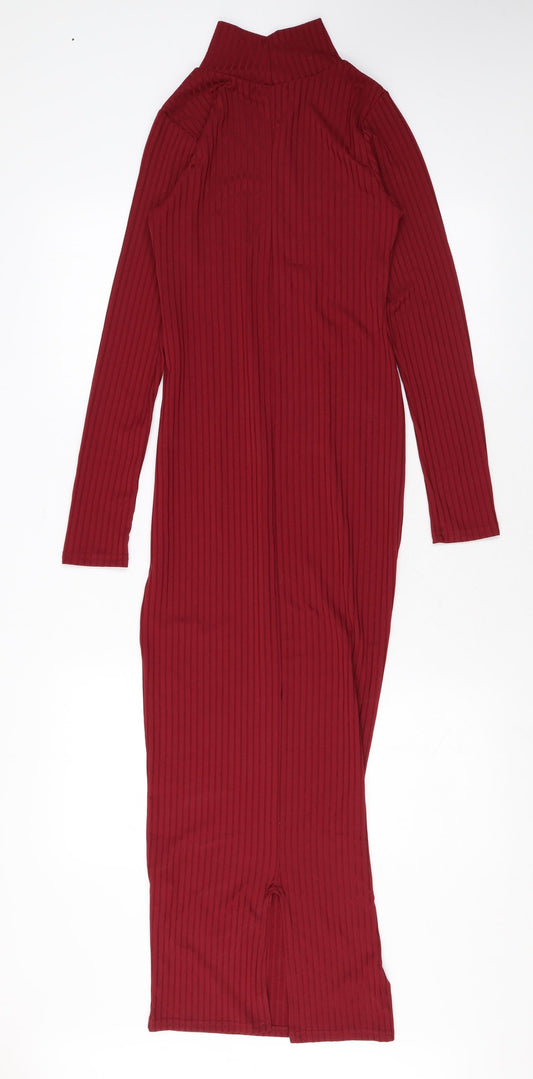 Boohoo Womens Red Polyester Maxi Size 8 Mock Neck Pullover