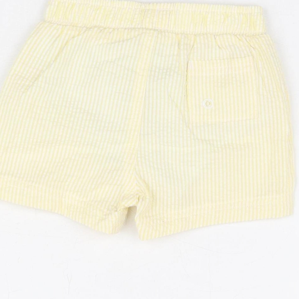 Marks and Spencer Boys Yellow Striped Cotton Shorts Outfit/Set Size 3-6 Months Drawstring - Swim Shorts