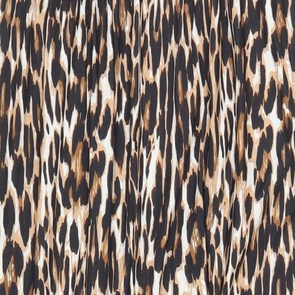 Boohoo Womens Brown Animal Print Polyester A-Line Size 8 Square Neck Pullover - Leopard Print