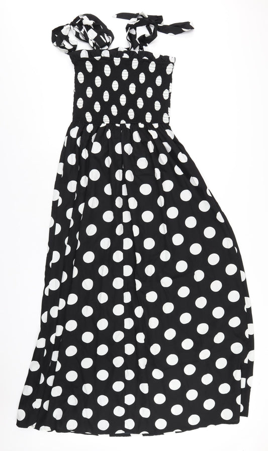 Boohoo Womens Black Polka Dot Polyester A-Line Size 8 Square Neck Pullover