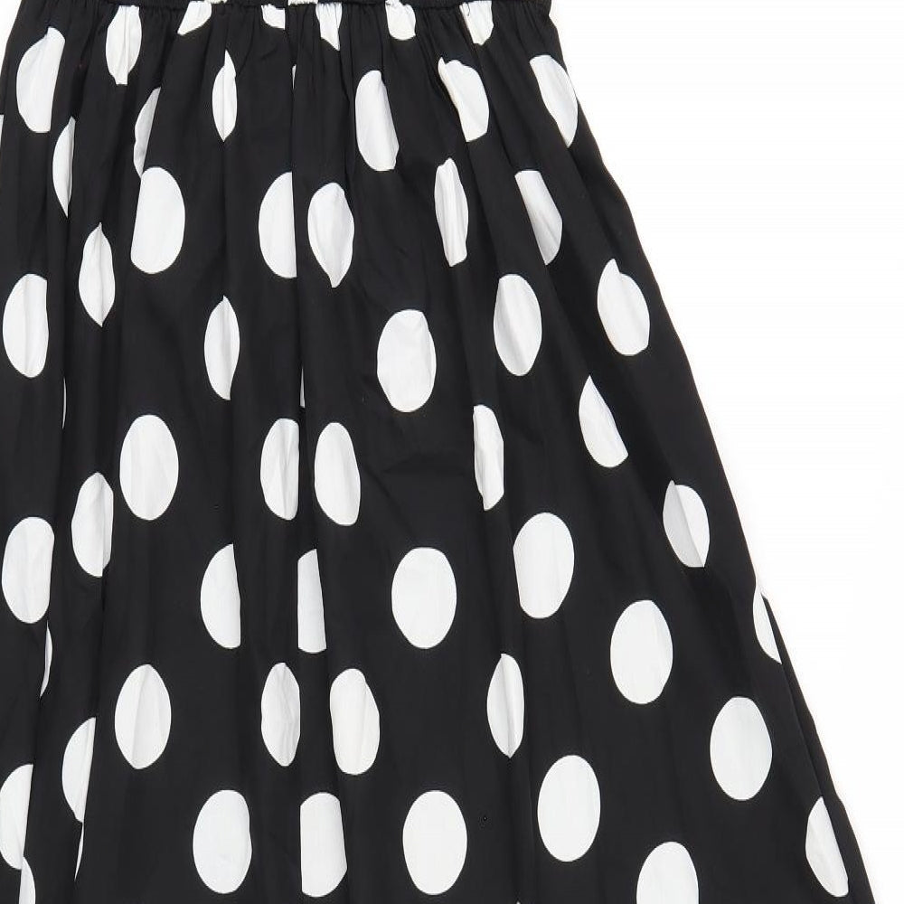 Boohoo Womens Black Polka Dot Polyester A-Line Size 8 Square Neck Pullover