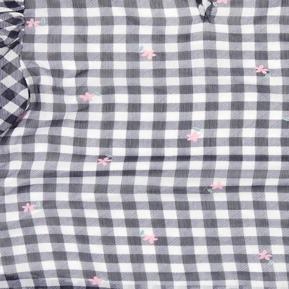 Bonmarché Womens Blue Check Polyester Basic T-Shirt Size 12 Round Neck