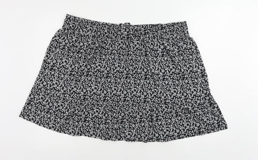 Marks and Spencer Womens Black Floral Cotton Mini Skirt Size 22 Drawstring