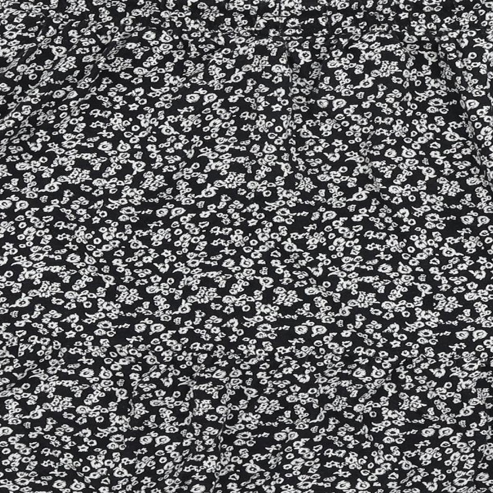 Marks and Spencer Womens Black Floral Cotton Mini Skirt Size 22 Drawstring