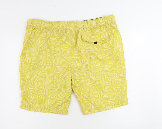 Marks and Spencer Mens Yellow Geometric Polyester Bermuda Shorts Size 2XL L10 in Regular Drawstring - Swim Shorts