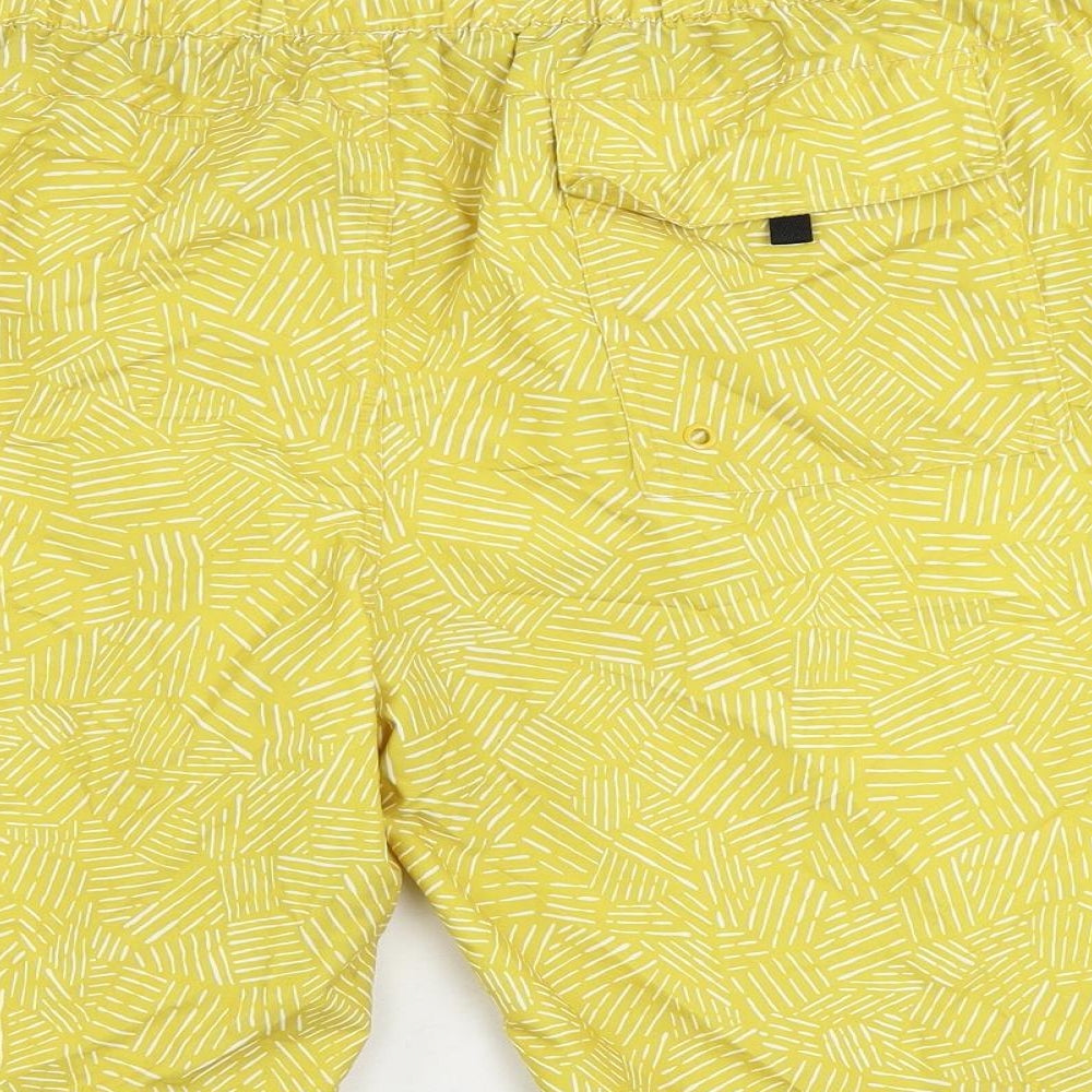 Marks and Spencer Mens Yellow Geometric Polyester Bermuda Shorts Size 2XL L10 in Regular Drawstring - Swim Shorts