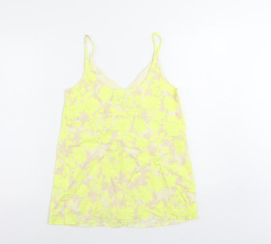 Marks and Spencer Womens Yellow Floral Linen Camisole Tank Size 6 V-Neck