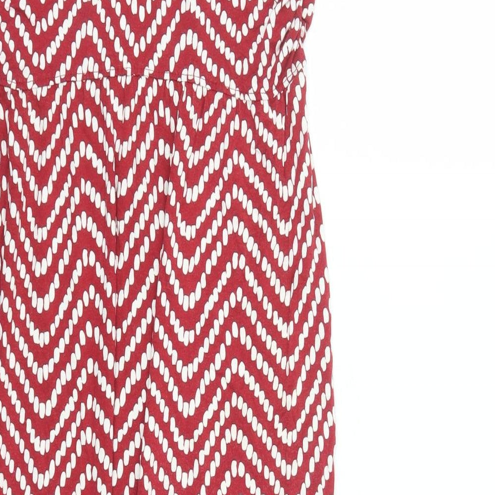 Oasis Womens Red Geometric Viscose A-Line Size S Off the Shoulder Pullover - Side Split Detail