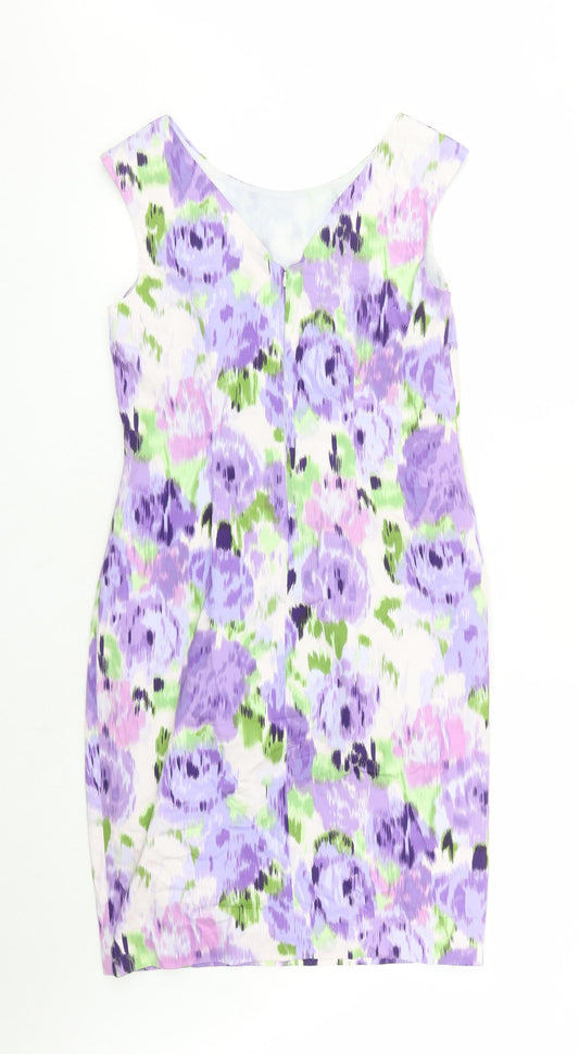Kaliko Womens Purple Geometric Cotton A-Line Size 10 Round Neck Zip - Lined