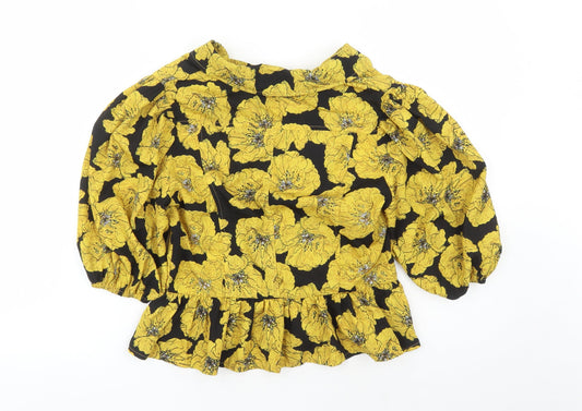 Nasty Gal Womens Yellow Floral Polyester Basic Blouse Size 12 Collared