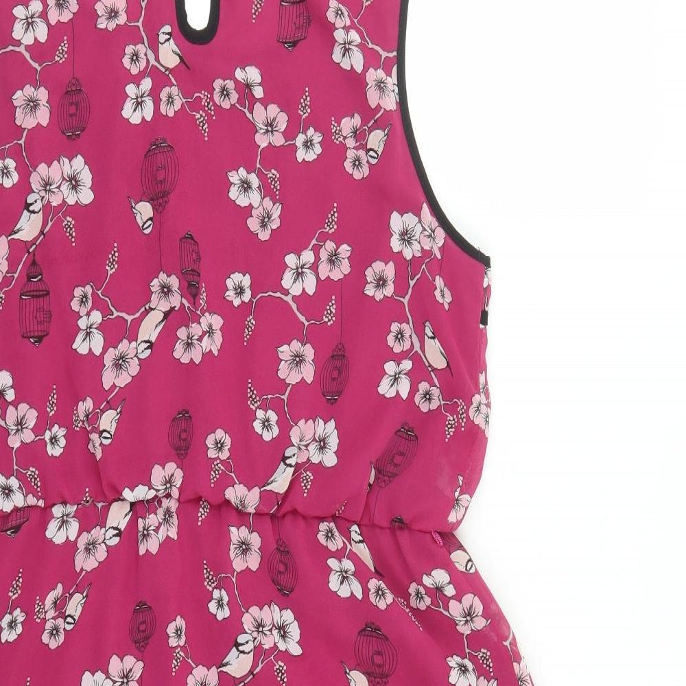 Dorothy Perkins Womens Pink Floral Polyester A-Line Size 14 Round Neck Button