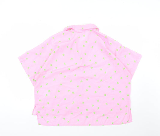 Noisy may Womens Pink Floral Polyester Basic Button-Up Size XL Collared