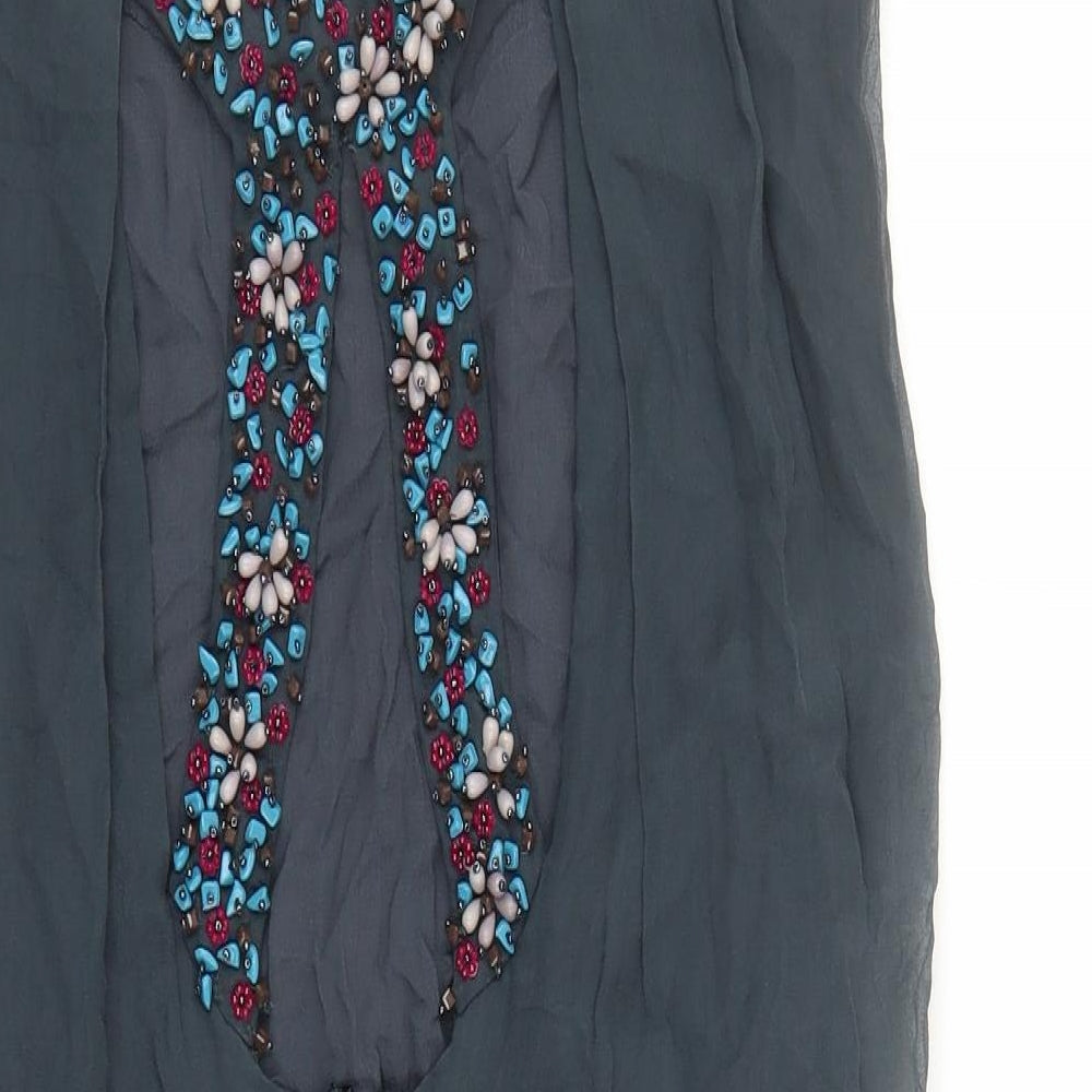 French Connection Womens Grey Silk Basic Blouse Size 6 Round Neck - Beaded Neckline