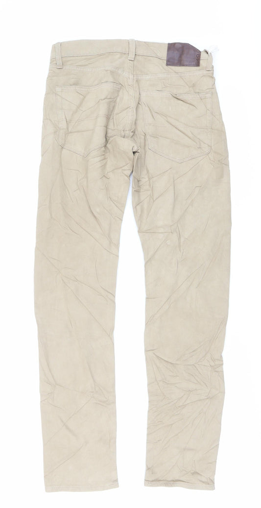 Marks and Spencer Mens Beige Cotton Straight Jeans Size 30 in L33 in Slim Button