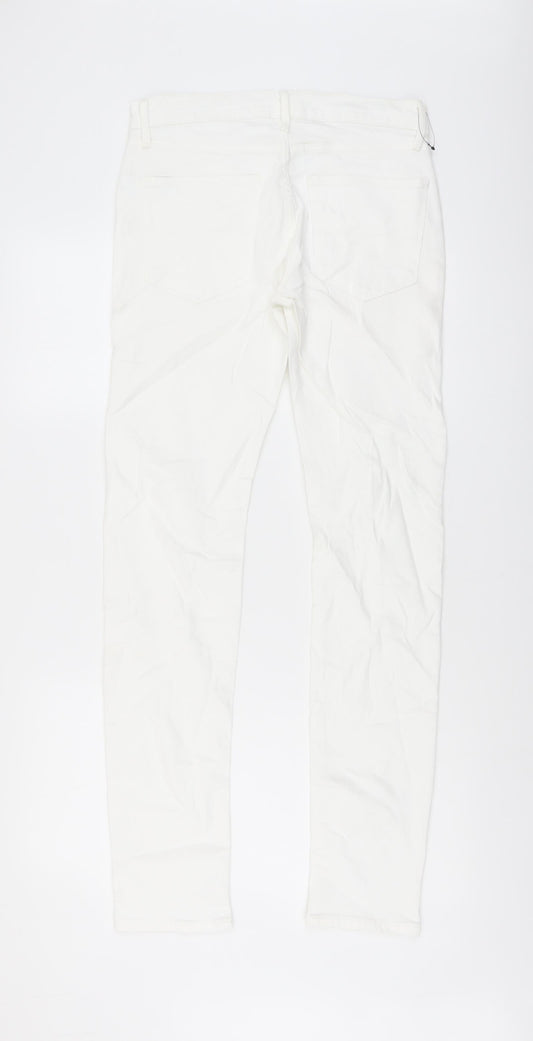 Marks and Spencer Mens White Cotton Skinny Jeans Size 28 in L33 in Regular Button