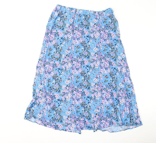 Marks and Spencer Womens Blue Floral Viscose Flare Skirt Size 12