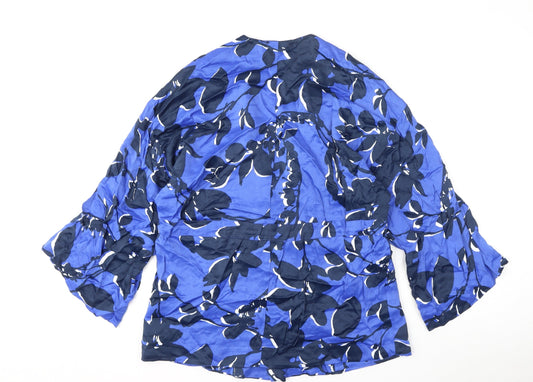 Autograph Womens Blue Geometric Viscose Wrap Blouse Size M V-Neck