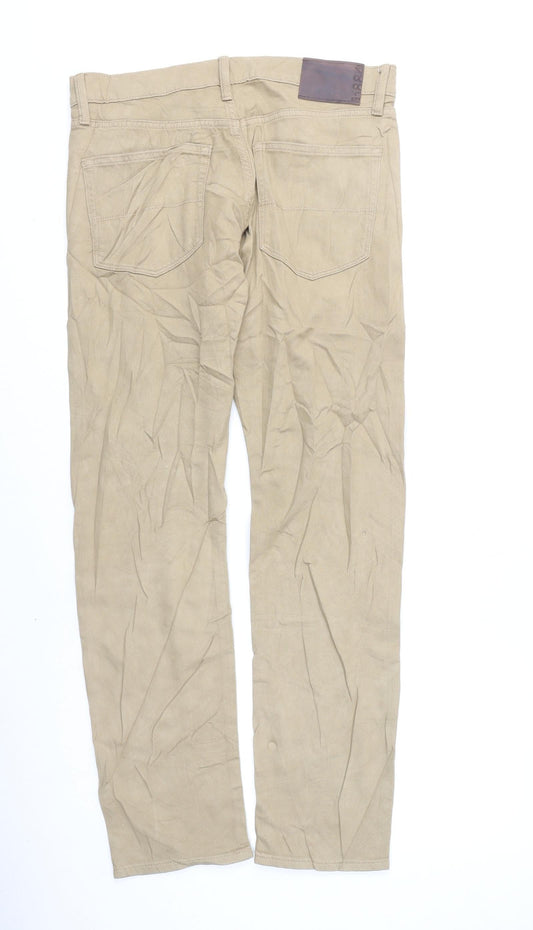 Marks and Spencer Mens Beige Cotton Straight Jeans Size 32 in L31 in Regular Zip