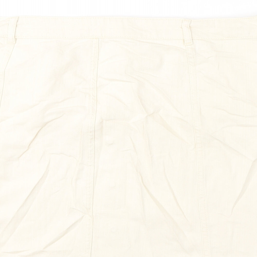 Marks and Spencer Womens Ivory Cotton A-Line Skirt Size 22 Button