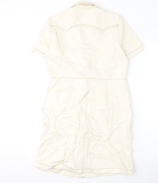 Marks and Spencer Womens Ivory 100% Cotton A-Line Size 10 Collared Zip