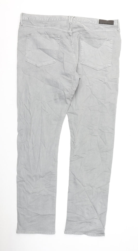 Marks and Spencer Mens Grey Cotton Straight Jeans Size 40 in L33 in Slim Zip