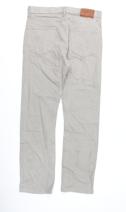 Marks and Spencer Mens Grey Cotton Straight Jeans Size 32 in L31 in Regular Zip