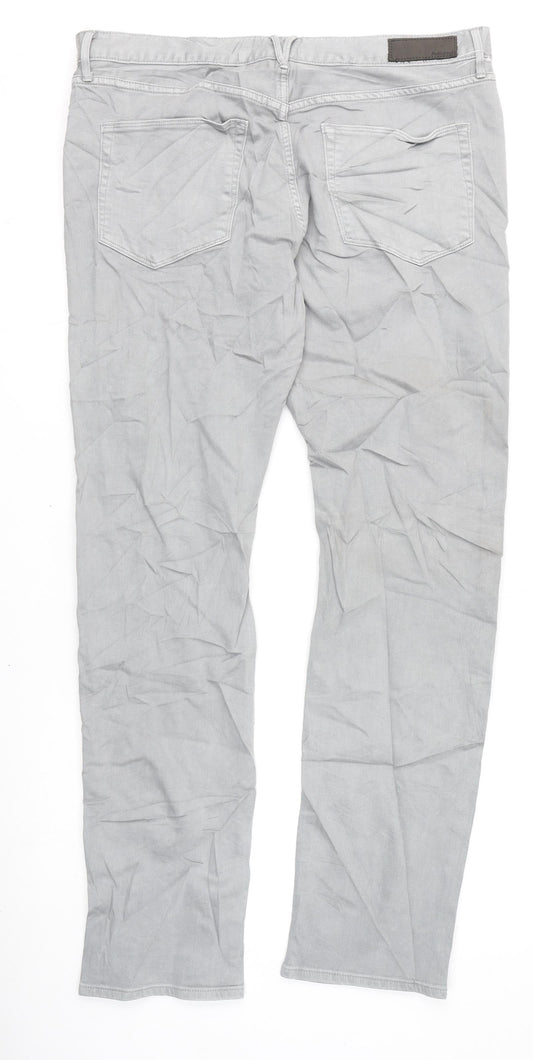 Marks and Spencer Mens Grey Cotton Straight Jeans Size 36 in L33 in Slim Zip