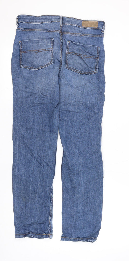 Indigo Womens Blue Cotton Boyfriend Jeans Size 8 L26 in Regular Zip