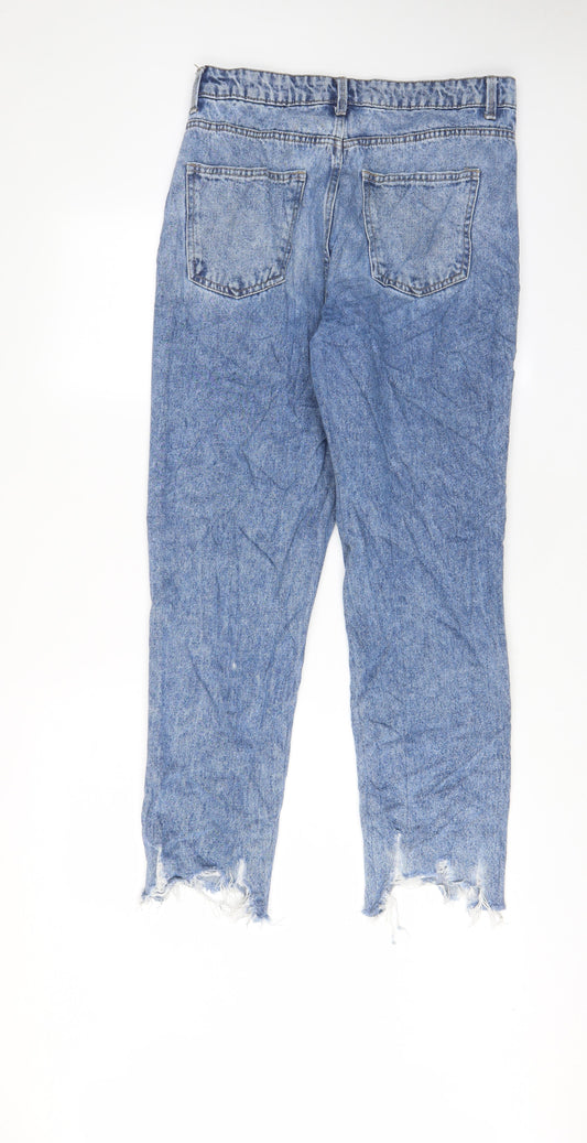 Denim & Co. Womens Blue Cotton Straight Jeans Size 12 L29 in Regular Zip - Freyed Hem