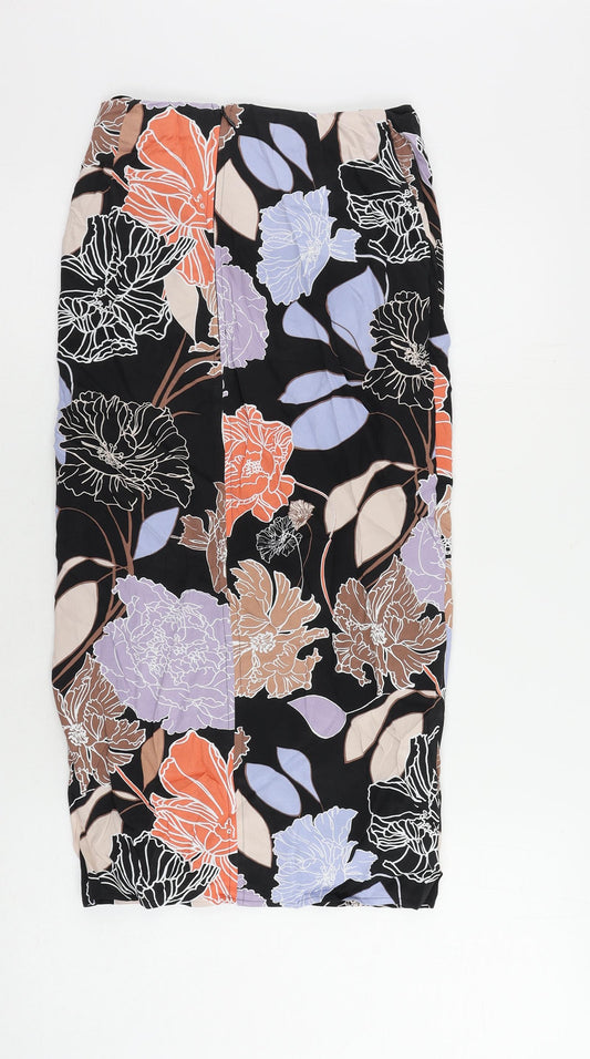 Autograph Womens Black Floral Viscose Wrap Skirt Size 6 Zip