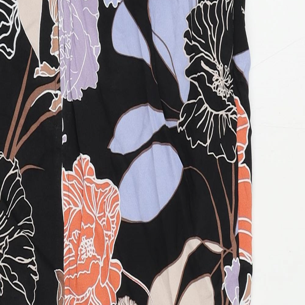 Brand and care label for Autograph women’s black floral viscose wrap skirt, size UK 6, zip