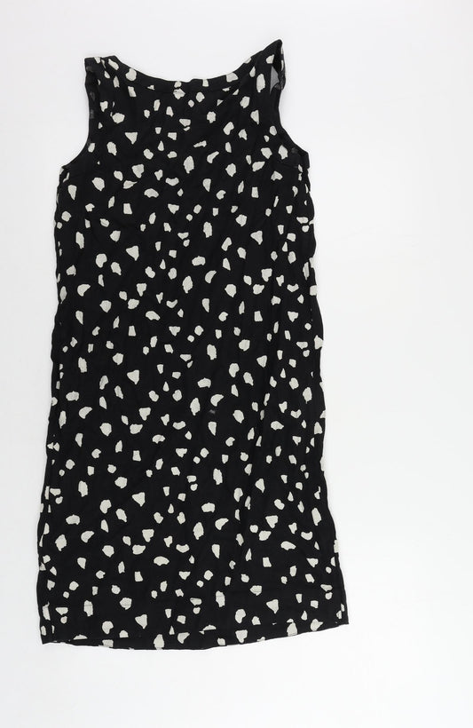 Marks and Spencer Womens Black Animal Print Linen Shift Size 6 Boat Neck Pullover