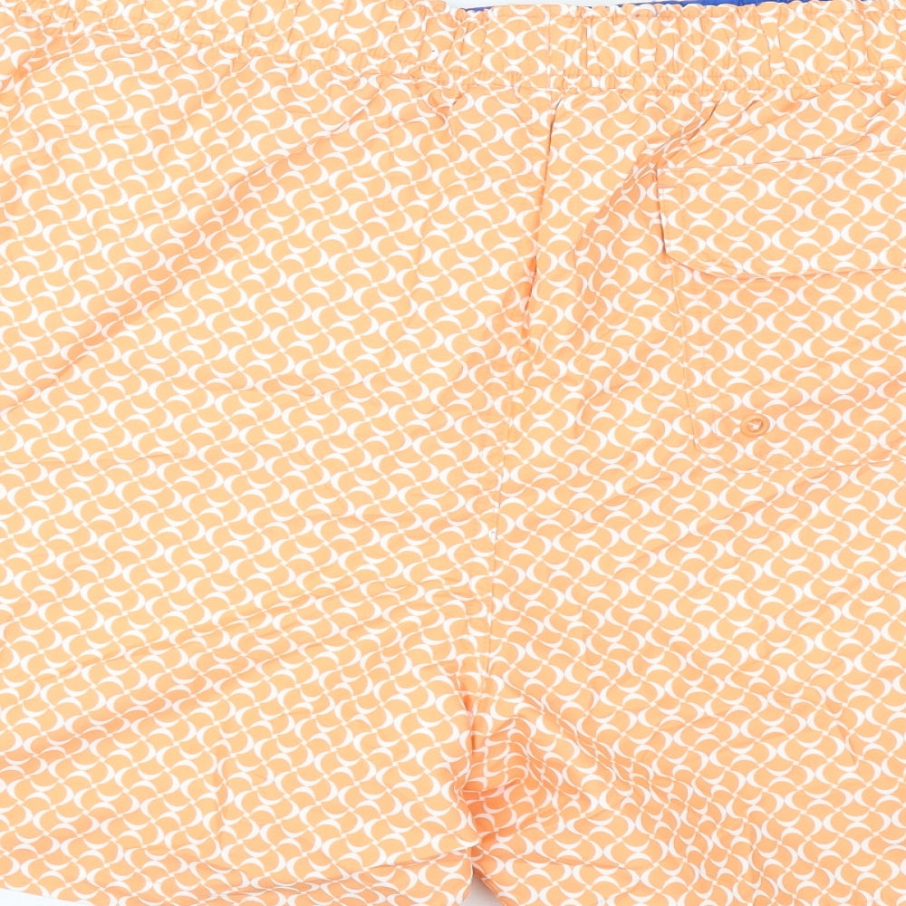 Marks and Spencer Mens Orange Geometric Polyester Bermuda Shorts Size 3XL L10 in Regular Drawstring - Swim Shorts