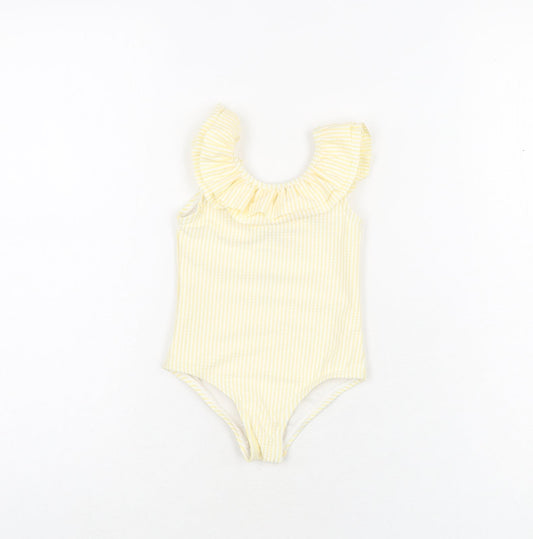 Marks and Spencer Girls Yellow Striped Polyester Unitard One-Piece Size 9-12 Months Pullover - Swimming Costume