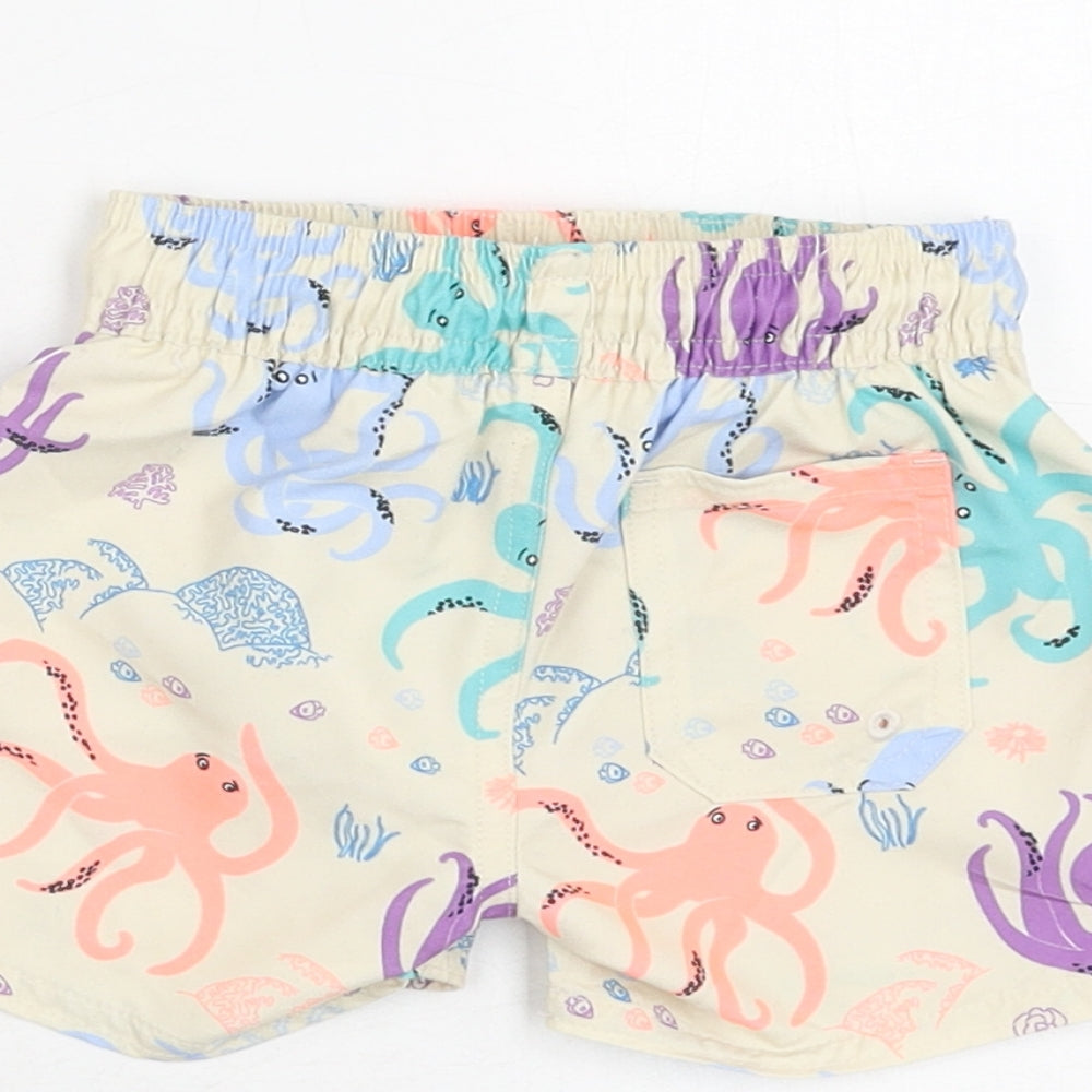 Marks and Spencer Boys Beige Geometric Polyester Shorts Outfit/Set Size 3-6 Months Drawstring - Swim Short, Octopus Print