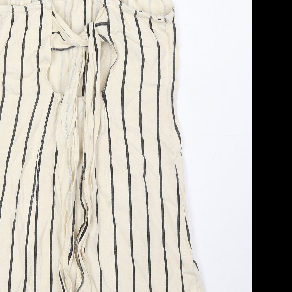River Island Womens Ivory Striped Viscose A-Line Size 8 V-Neck Button - Tie Back