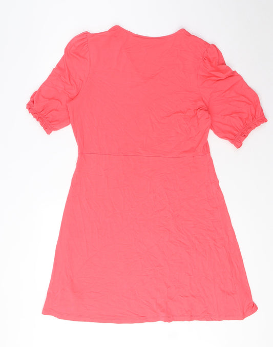 Marks and Spencer Womens Pink Viscose A-Line Size 12 V-Neck Pullover