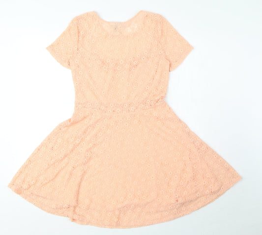 Divided by H&M Womens Orange Polyamide A-Line Size 10 Round Neck Pullover - Lace